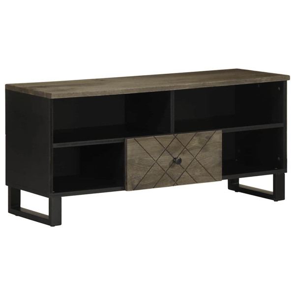 Mueble de TV madera maciza de mango negro 100x33x46 cm D