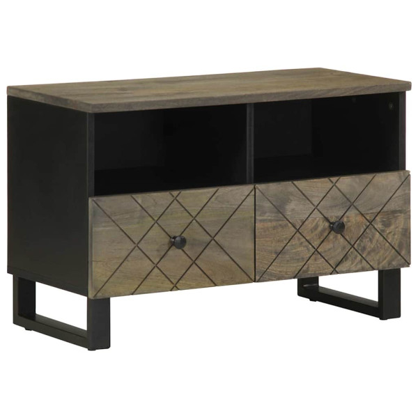 Mueble de TV madera maciza de mango negro 70x33x46 cm D