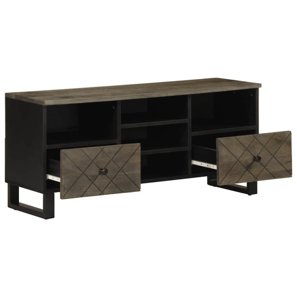 Mueble de TV madera maciza de mango negro 100x33x46 cm M 2