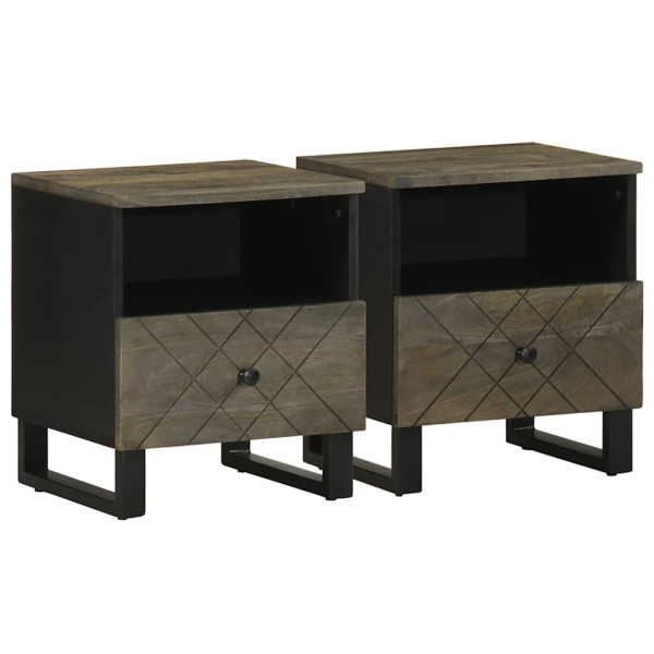 Mesitas de noche 2 uds madera maciza de mango negro 40x33x46 cm D