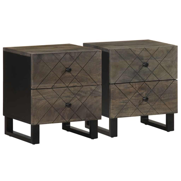 Mesitas de noche 2 uds madera maciza de mango negro 40x33x46 cm D