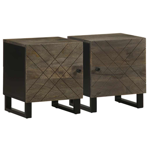 Mesitas de noche 2 uds madera maciza de mango negro 40x33x46 cm D