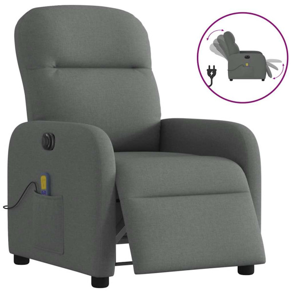 Sillón reclinable de masaje eléctrico tela gris oscuro D