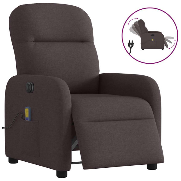 Sillón reclinable de masaje eléctrico tela marrón oscuro D