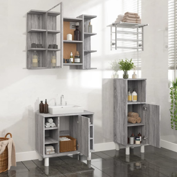 Set de muebles de baño 3 pzas madera contrachapada gris sonoma D