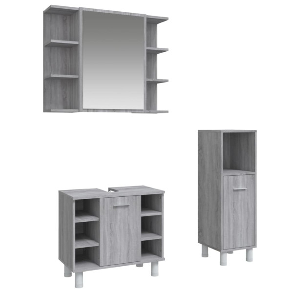 Set de muebles de baño 3 pzas madera contrachapada gris sonoma M 2