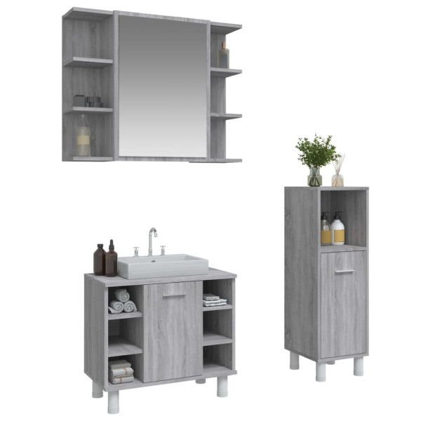 Set de muebles de baño 3 pzas madera contrachapada gris sonoma M 3