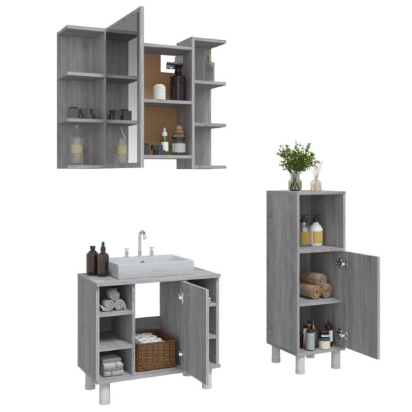 Set de muebles de baño 3 pzas madera contrachapada gris sonoma M 4