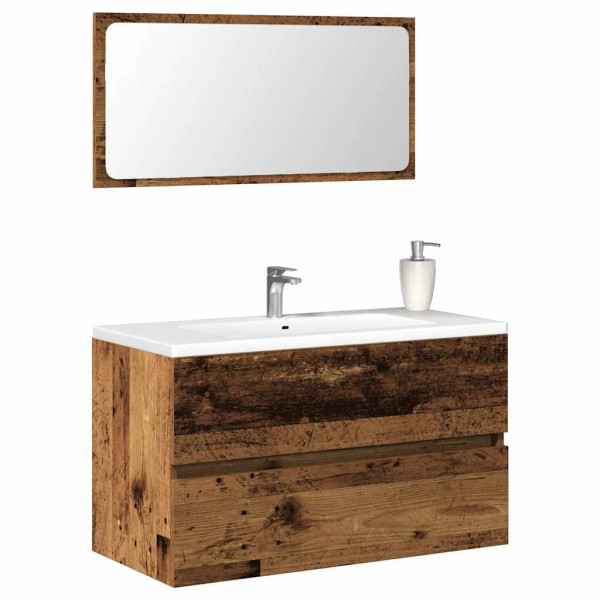 Mueble de baño con espejo de madera antigua madera ingeniería D