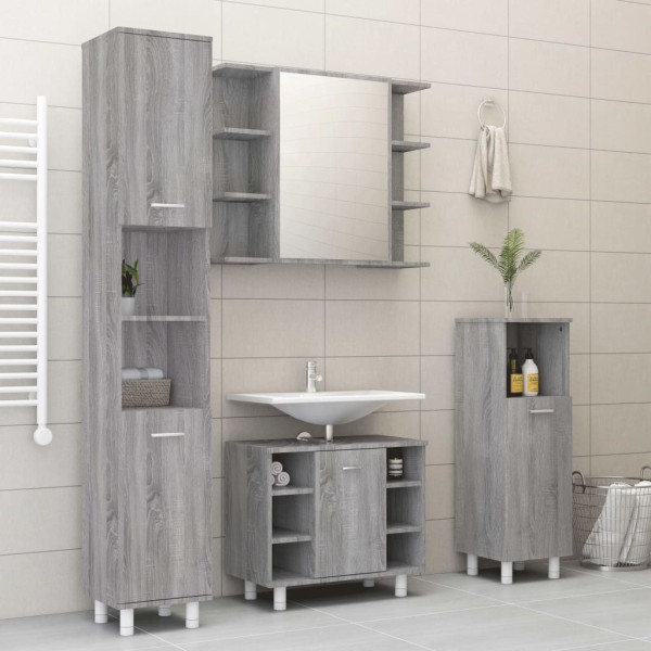 Set de armario de baño 4 pzas madera contrachapada gris sonoma D