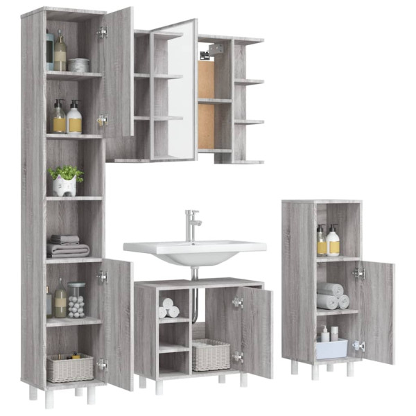 Set de armario de baño 4 pzas madera contrachapada gris sonoma M 4