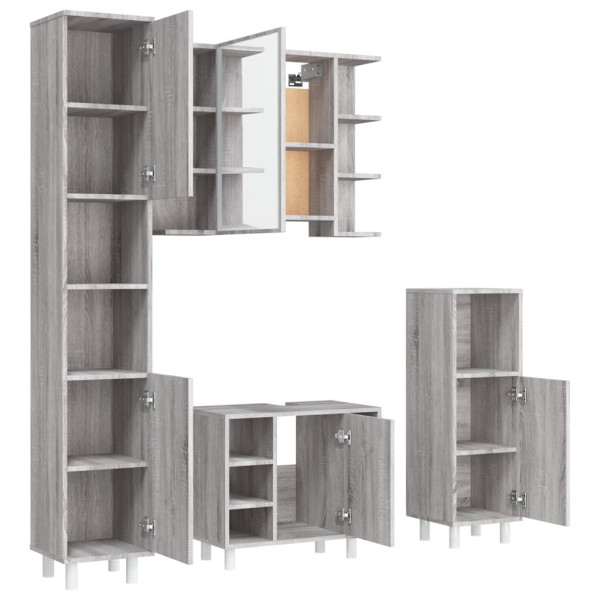 Set de armario de baño 4 pzas madera contrachapada gris sonoma M 5