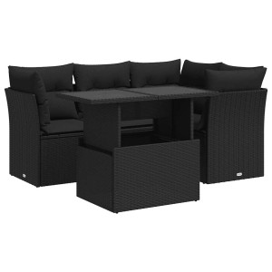 Set de muebles de jardín 5 pzas y cojines ratán sintético negro H