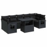 8 pcs conjunto sofás de jardim com almofadões vime PE preto 2