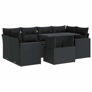 7 pcs conjunto de sofás p/ jardim c/ almofadões vime PE preto H