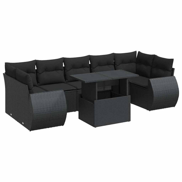 Set de sofás de jardín y cojines 8 piezas ratán sintético negro M 2