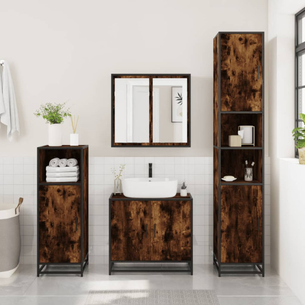 Armario de baño madera y metal roble ahumado 35x37.5x188.5 cm M 3