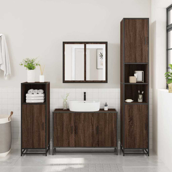 Armario lavabo baño madera ingeniería roble marrón 90x33x60 cm M 3