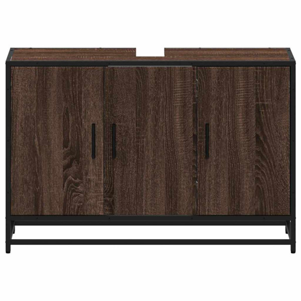 Armario lavabo baño madera ingeniería roble marrón 90x33x60 cm M 5