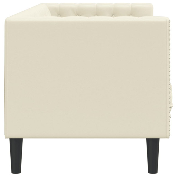 Sofá Chesterfield de 3 plazas cuero artificial blanco crema M 5