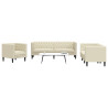 3 pcs conjunto de sofás chesterfield couro artificial creme 1