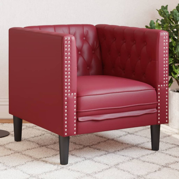 Sillón Chesterfield de cuero artificial rojo tinto D
