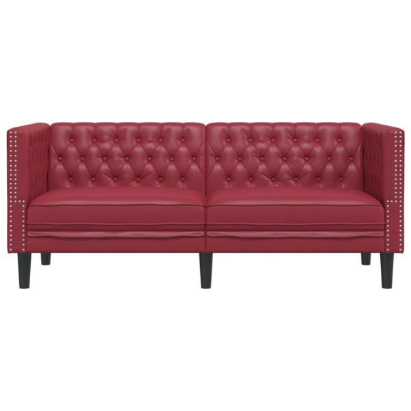 VidaXL Sofá chesterfield 2 lugares couro artificial vermelho tinto M 4