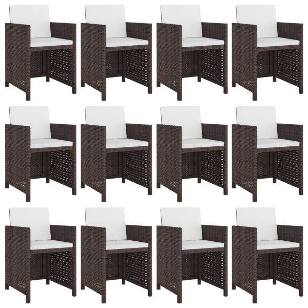 Set comedor de jardín 13 pzas y cojines ratán sintético marrón M 2
