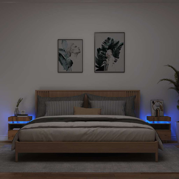 Mesitas de noche con luces LED 2 uds roble artisan 40x39x48.5cm D