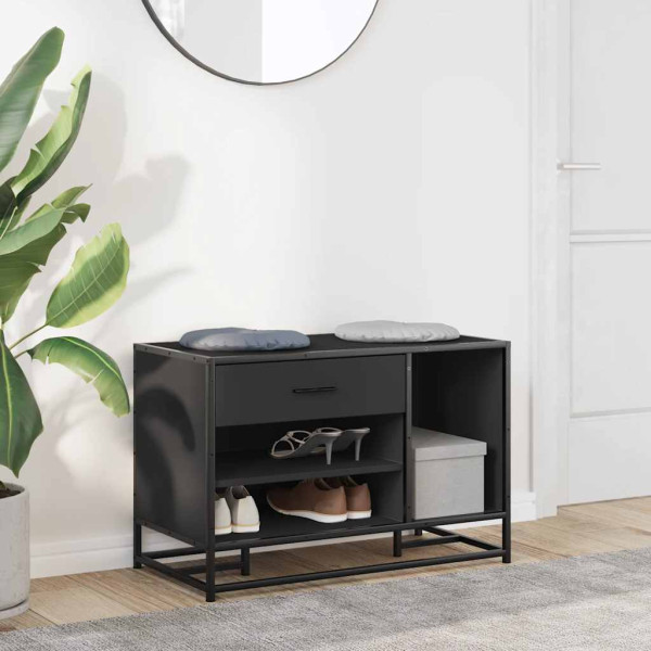Banco zapatero madera de ingeniería y metal negro 80x40x53.5 cm M 3