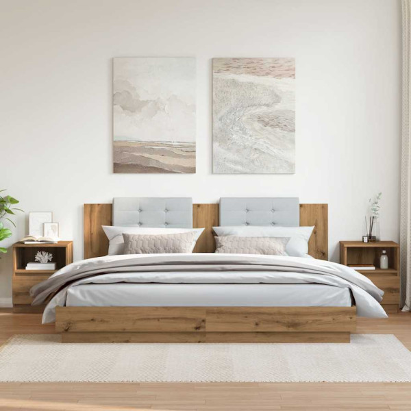 Mesa cabeceira 2pcs 40x40x50cm deriv.madeira carvalho artisiano M 3