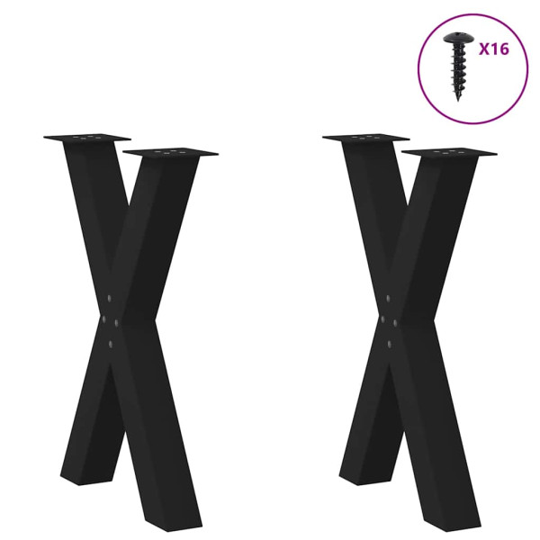 Patas para mesa de comedor en forma de X 2 uds acero negro M 3
