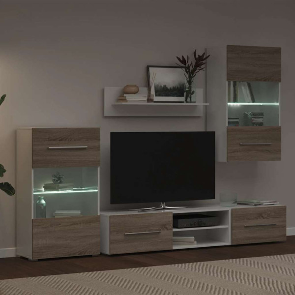 Muebles de TV 5 piezas con iluminación LED roble sonoma M 4