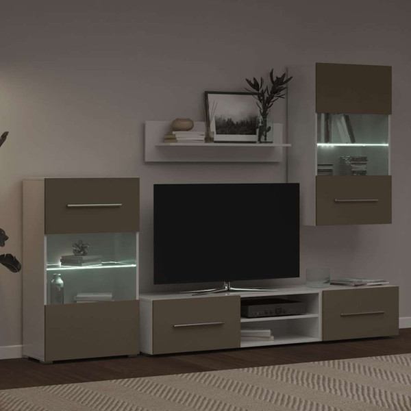 Muebles para TV 5 piezas con iluminación LED gris piedra M 4