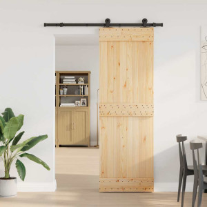 Puerta corredera con herrajes madera maciza de pino 70x210 cm H