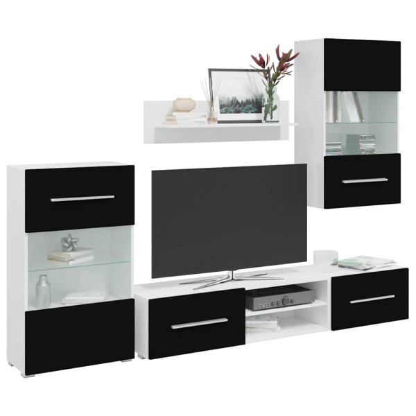 Muebles para TV 5 piezas con iluminación LED negra mate D