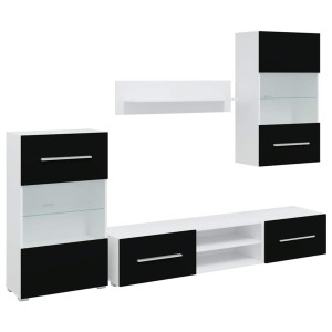 Muebles para TV 5 piezas con iluminación LED negra mate H