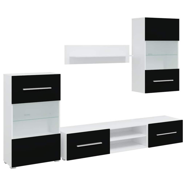 Muebles para TV 5 piezas con iluminación LED negra mate M 2