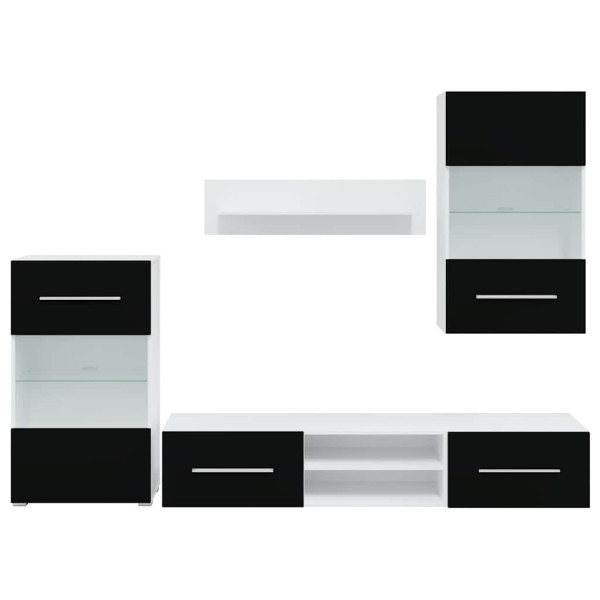 Móveis TV de 5pcs iluminação LED madeira trabalhada preto mate M 5