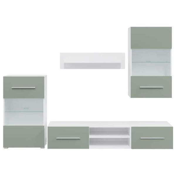 Muebles para TV 5 piezas con iluminación LED verde oliva M 2