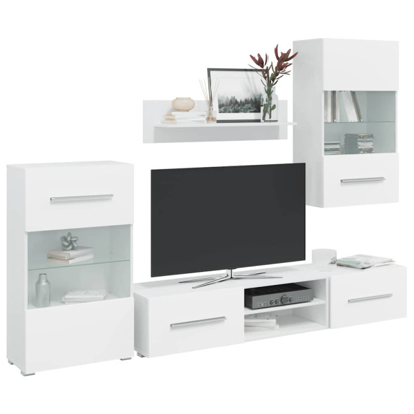 Muebles para TV 5 piezas con iluminación LED blanco mate D