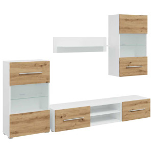 Muebles de TV 5 piezas con iluminación LED roble artesanal H