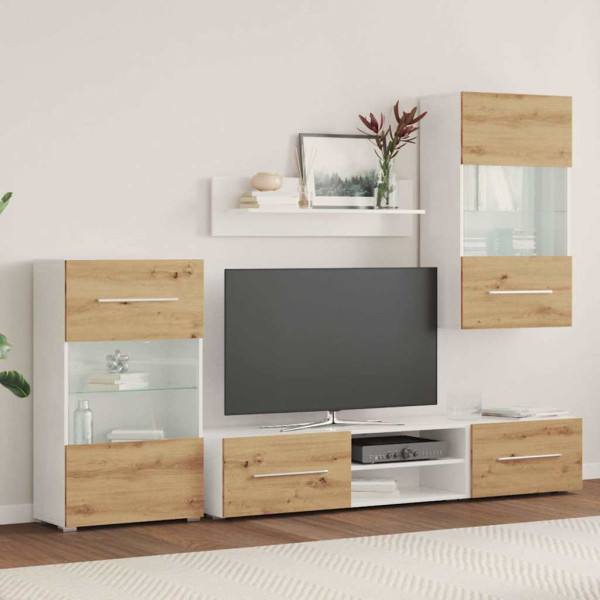 Muebles de TV 5 piezas con iluminación LED roble artesanal M 3