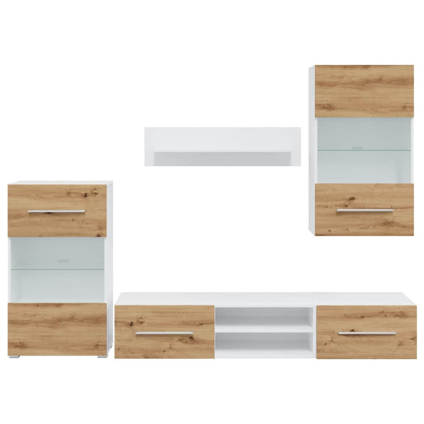 Muebles de TV 5 piezas con iluminación LED roble artesanal M 5