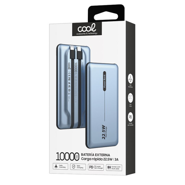 Batería Externa Universal Power Bank 10.000 mAh PD 22.5W (2 cables) Azul M 2