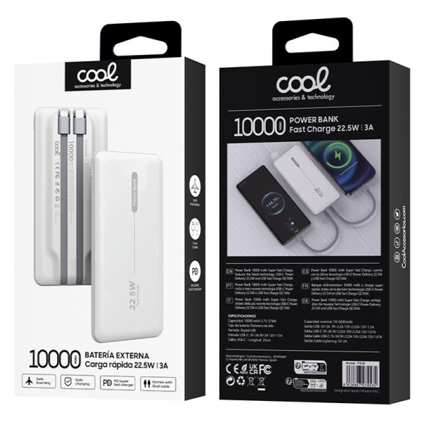 Batería Externa Universal Power Bank 10.000 mAh PD 22.5W (2 cables) Blanco M 4