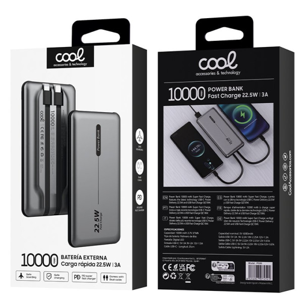 Batería Externa Universal Power Bank 10.000 mAh PD 22.5W (2 cables) Gris M 4
