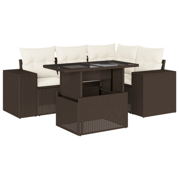 Set comedor de jardín 5 piezas y cojines ratán sintético marrón M 2