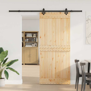 Puerta corredera con herrajes madera maciza de pino 90x210 cm H