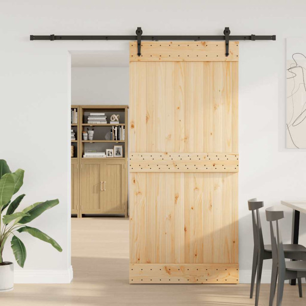 Puerta corredera con herrajes madera maciza de pino 95x210 cm M 2